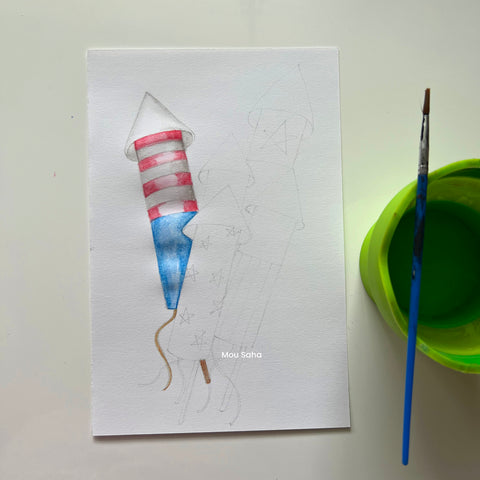 A watercolor firework with a water cup