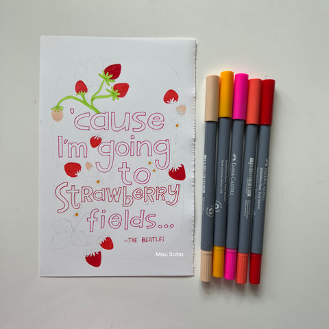 Lettering art with strawberries and Goldfaber Aqua Dual Markers 
