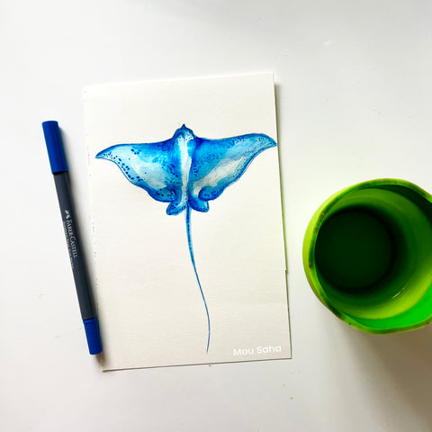 Watercolor stingray with watercolor marker