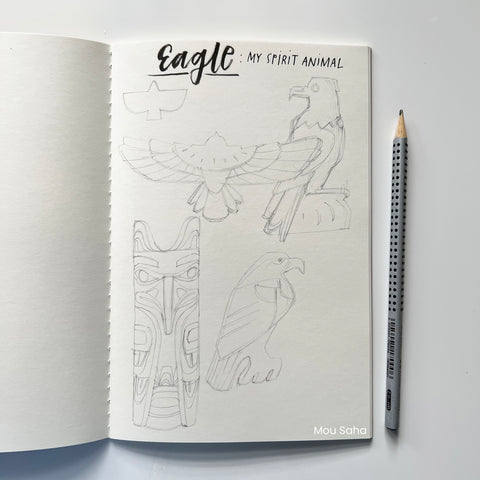 Eagle sketches with graphite pencil