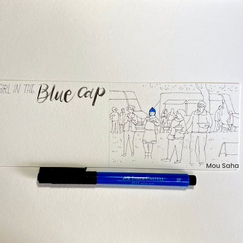 Blue cap sketch with a blue Pitt Artist Pen