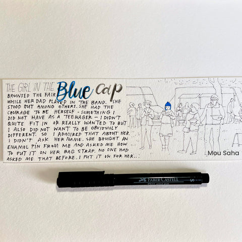 Blue cap sketch with Pitt Artist Pen