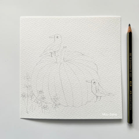 Sketch of a pumpkin with graphite pencil