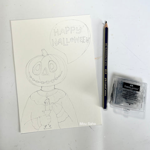 Halloween sketch with graphite pencil