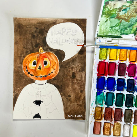 Pumpkin head halloween painting