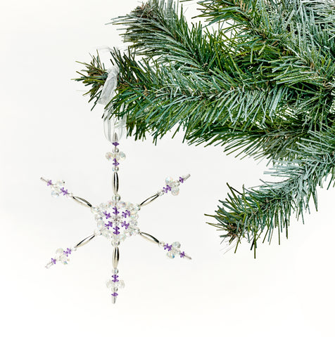Beaded Snowflake Ornament on a Christmas tree