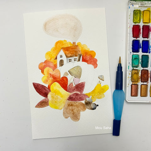 Watercolor fall scene with Watercolor Pan