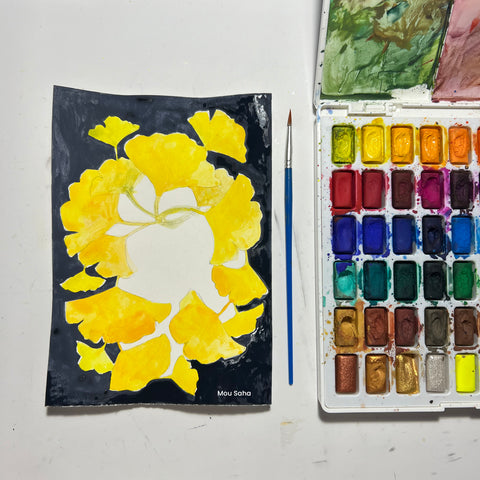 Watercolor flowers and a watercolor pan