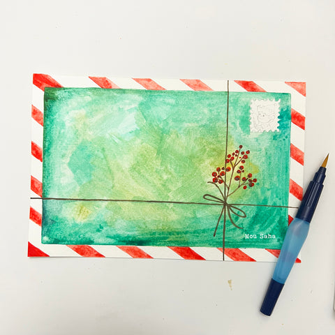 Watercolor letter to Santa and water brush