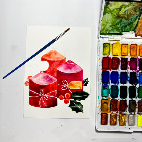 Watercolor candle painting with a Watercolor Pan
