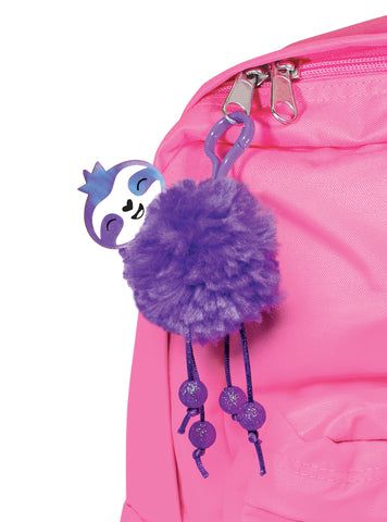 Magic Pom Pom Keychain on backpack