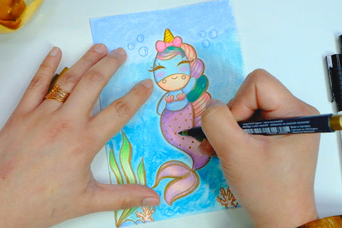 Unicorn mermaid drawing with Metallic Marker