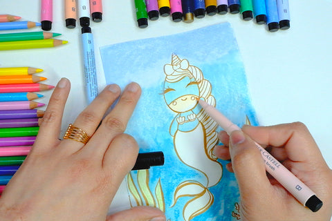 Unicorn mermaid drawing with Pitt Artist Pen