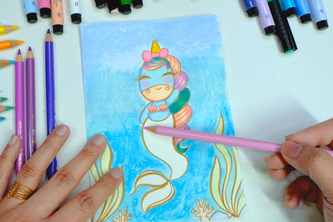 Unicorn mermaid drawing with Polychromos Color Pencil