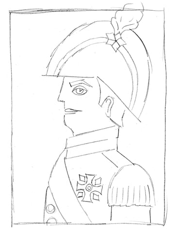 Sketch of a man in a soldier outfit