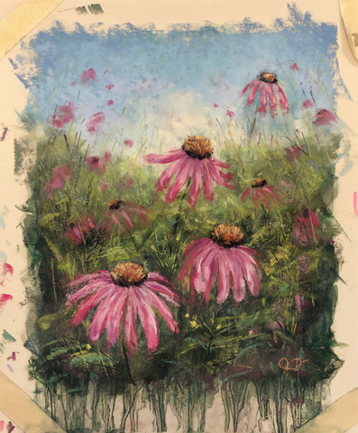 Painting soft pastels over Acrylic Inks - Summer Flowers 