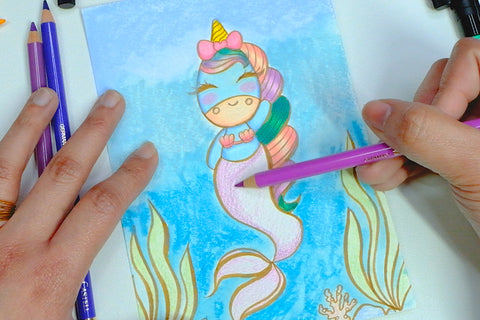 Unicorn mermaid drawing with Polychromos Color Pencils
