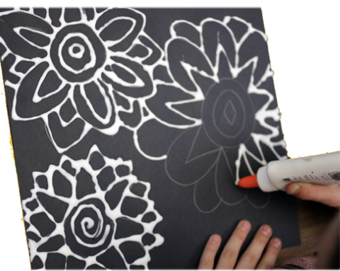 Drawing flowers with glue