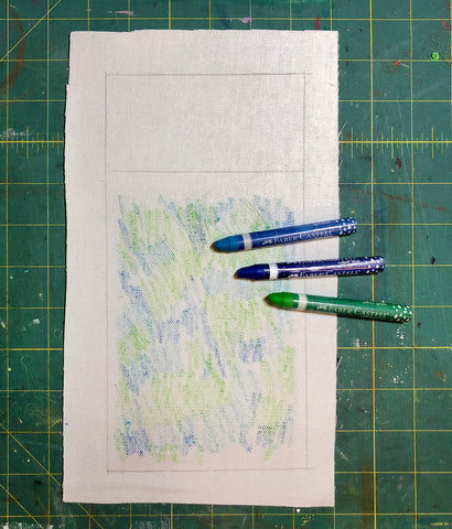 Fabric square with watercolor crayons
