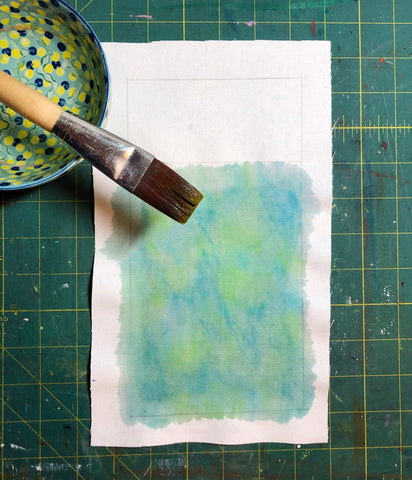 Fabric Square with watercolor and brush