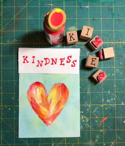 Earth Day kindness fabric flag  with stamps