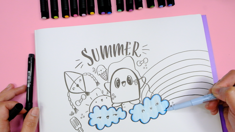 Summer hand lettering with a character doodle and a Pitt Artist Pen