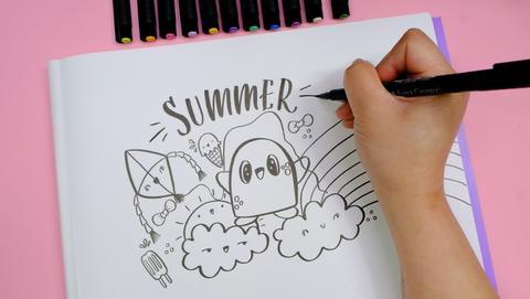 Summer hand lettering with a character doodle and a Pitt Artist Pen