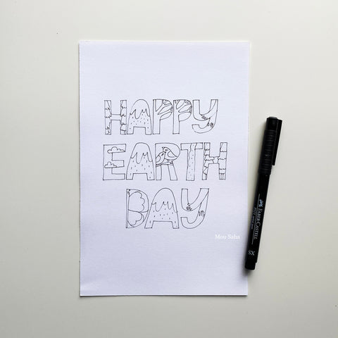 Happy Earth Day lettering and Pitt Artist Pen