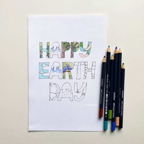 Happy Earth Day lettering with Goldfaber Color Pencils