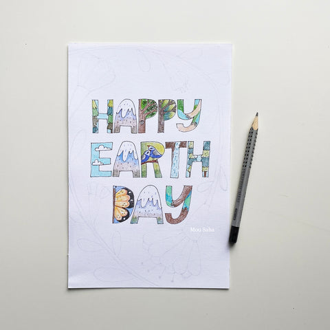 Happy Earth Day lettering with Grip Graphite Pencil