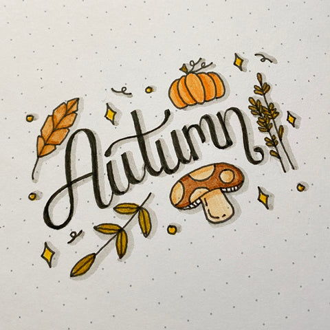 Autumn hand lettered with doodles