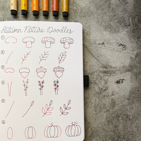 Bullet Journal with autumn doodles and Pitt Artist Pens