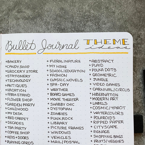 Bullet Journal with theme ideas