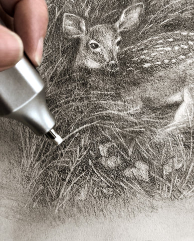 Graphite sketch of deer with eraser