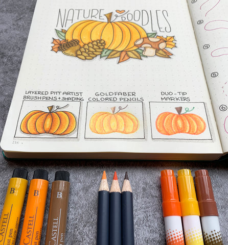 Fall Nature Doodles on Bullet Journal with Pitt Artist Pens 