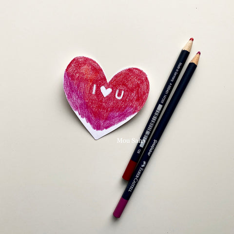 Red paper heart and Goldfaber Color Pencils
