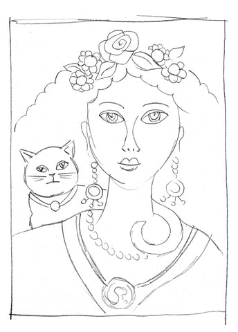 Sketch of a woman with a cat