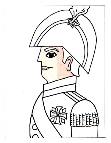 Sketch of man in soldier outfit with shaded in skin