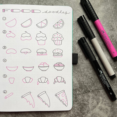 Bullet Journal with food doodles and Pitt Artist Pens