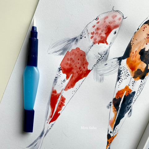Two watercolor koi fish