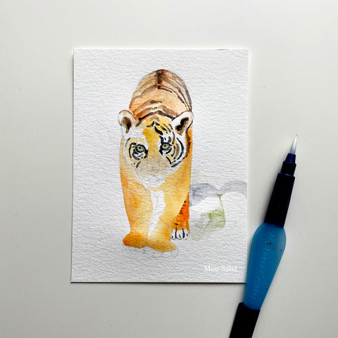 A watercolor tiger with water brush