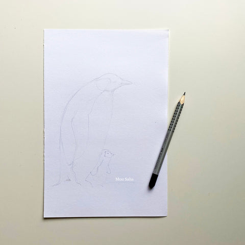 Paper with penguin sketch