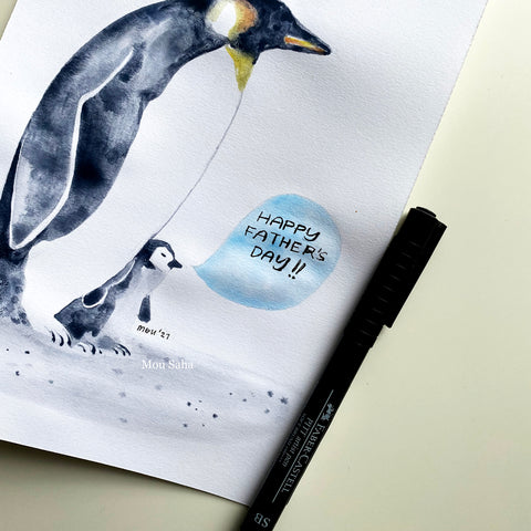 Watercolor penguins with Pitt Artist Pen