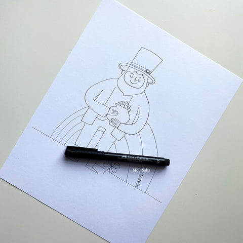 Sketch of leprechaun with Pitt Artist Pen