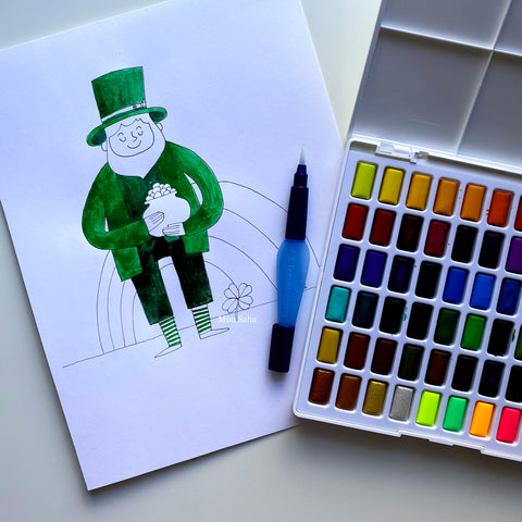 Watercolor leprechaun with Watercolor Pans 