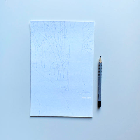 Sketch of trees with Graphite pencil