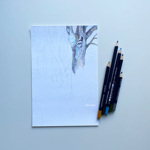 Sketch of trees with Goldfaber Color Pencils