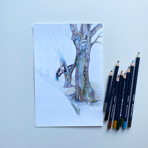 Sketch of tree with Goldfaber Color Pencils