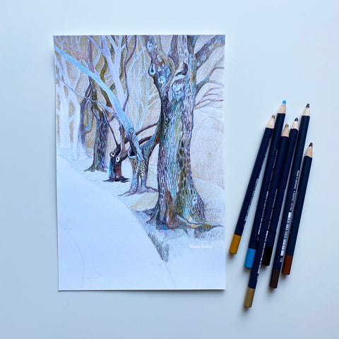Sketch of trees and Goldfaber Color Pencils