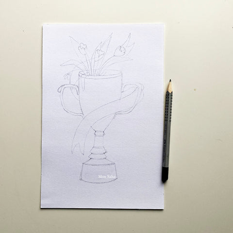 Trophy sketch with graphite pencil